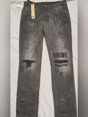 Ksubi Distressed Black Jeans Paint Splatter Gothic Patch Denim Size 33X32